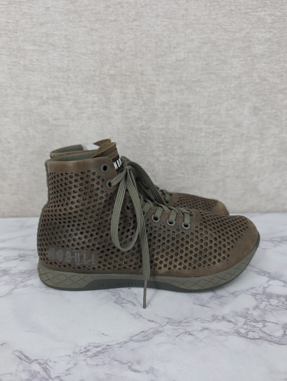 No Bull Brown Green Leather Perforated High-Top Trainers Men's Sneaker Boot